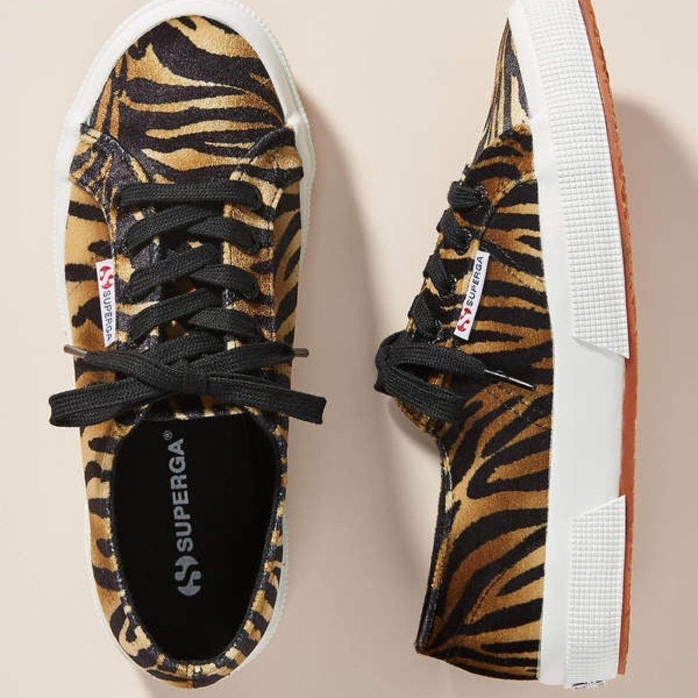 Superga Tiger-Print Canvas Sneakers in Black and Brown